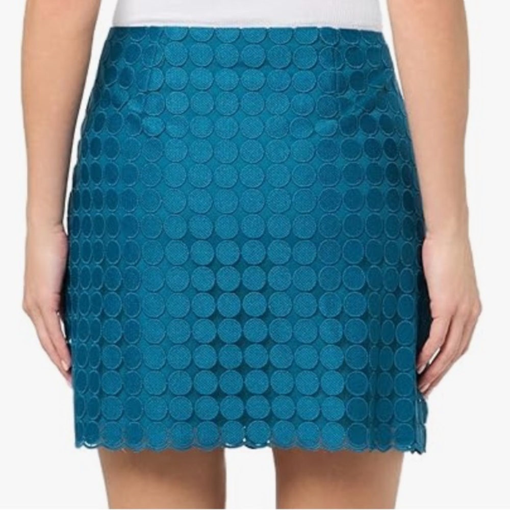 NWT Trina Turk Rico Teal Blue Dot Mini Skirt - Picture 2 of 9